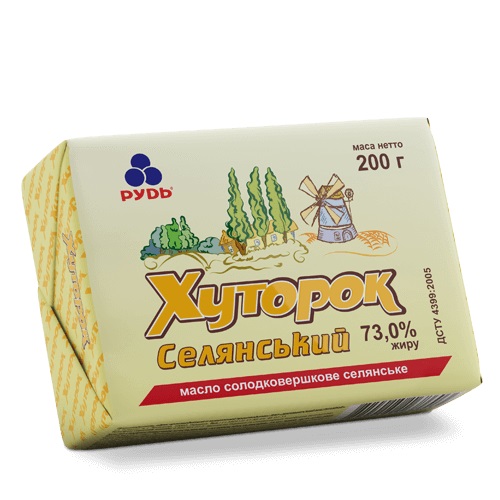 Масло солодковершкове Хуторок Селянський 73% 200г ТМ Рудь